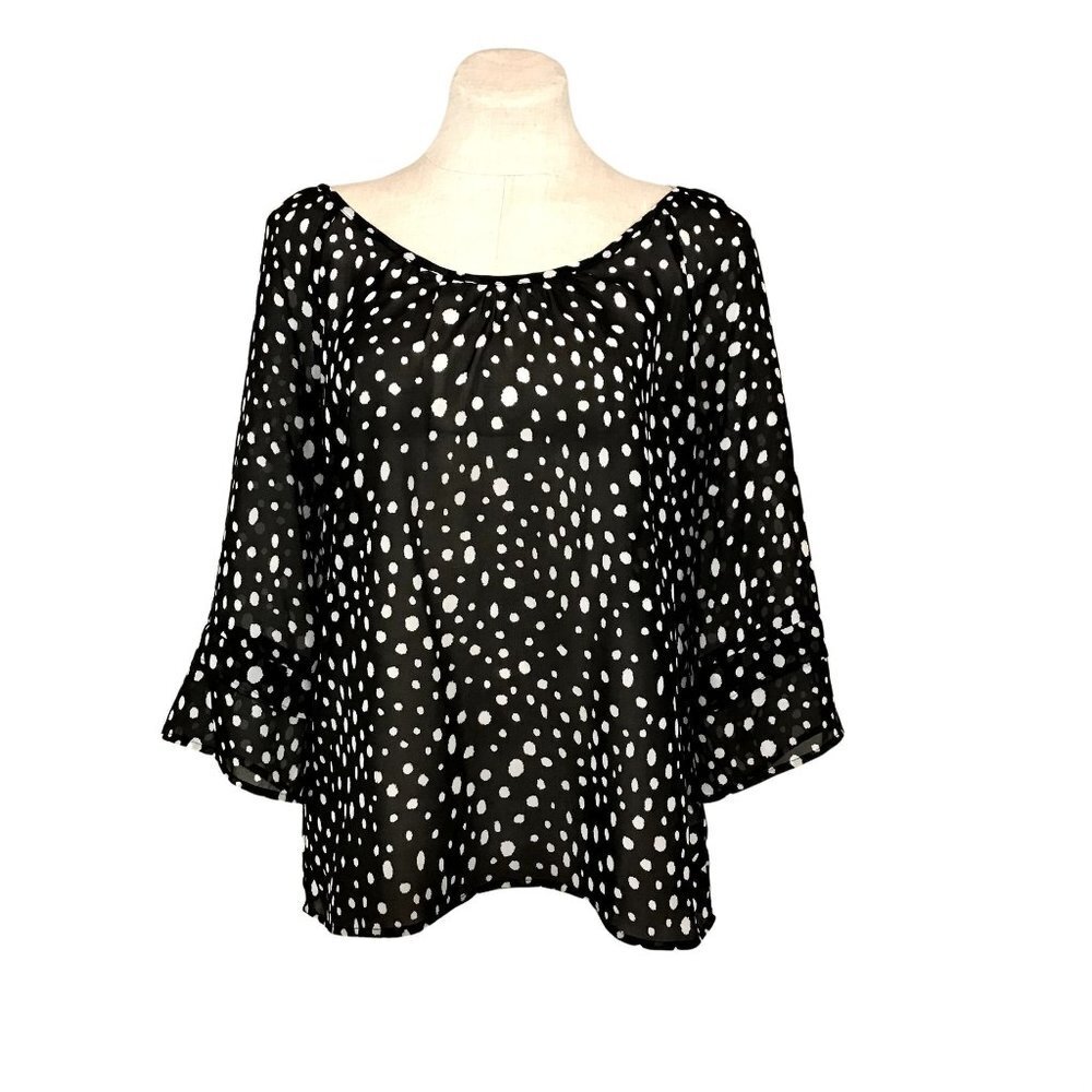 Sunny Taylor Petite Black Polka Dot Georgette Shirt Top Large PL Large